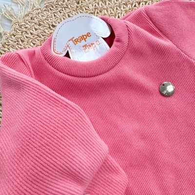 Conj. Blusa em Malha Cotele e Calça em Plush Esquila - Rosa